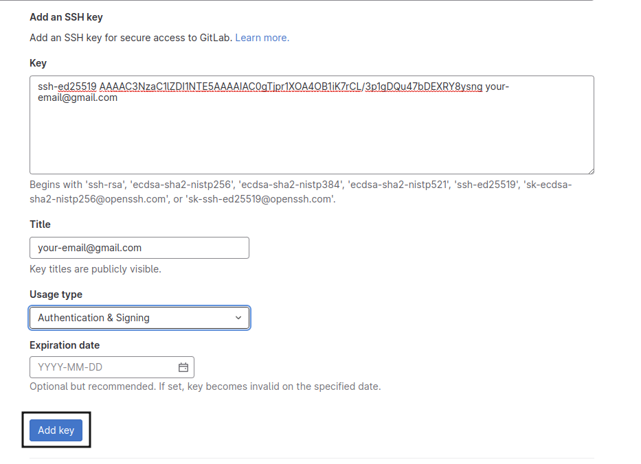 gitlab add ssh key